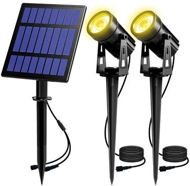 Uplift Picks Solar Powered Outdoor Spotlight With Separate Panel For Garden Landscape Lighting warm White (2 Pcs)