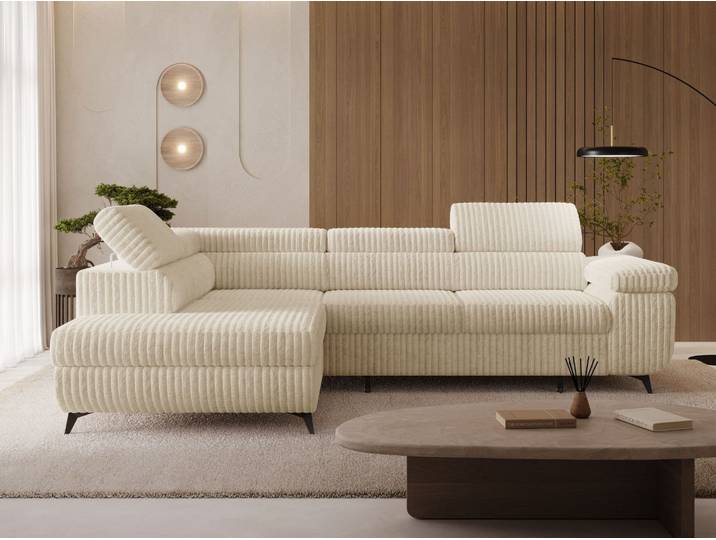 Ecksofa L-Form mit Schlaffunktion und Bettkasten Argon Links Beige