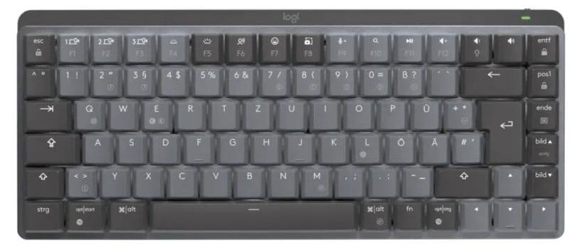 Logitech MX Mechanical Mini, Kabellos, RF Wireless + Bluetooth, Mechanischer Switch, QWERTZ, LED, Graphit