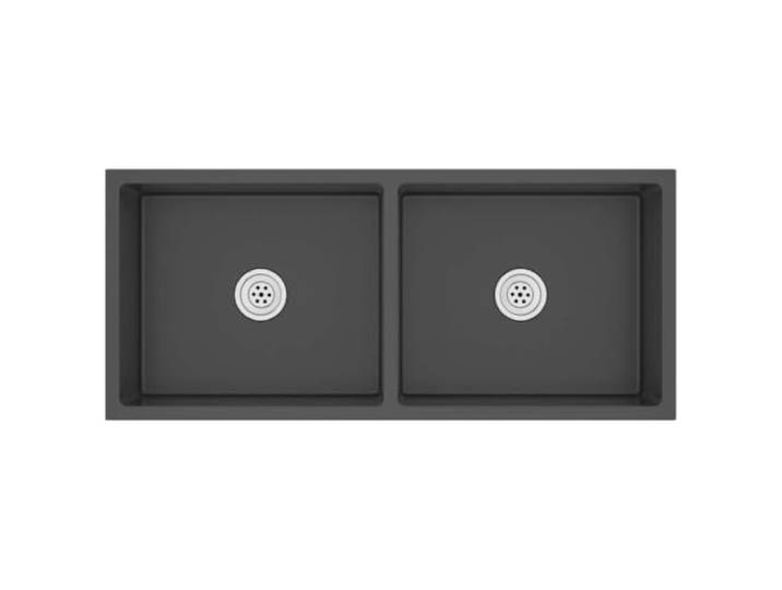 Küchenspüle, handgefertigt, Schwarz, Edelstahl, 2 Waschbecken Seidensatinierte Oberfläche, X-Rahmen, Kondensatfarbe, Schalldämmung, Unterputz- bzw