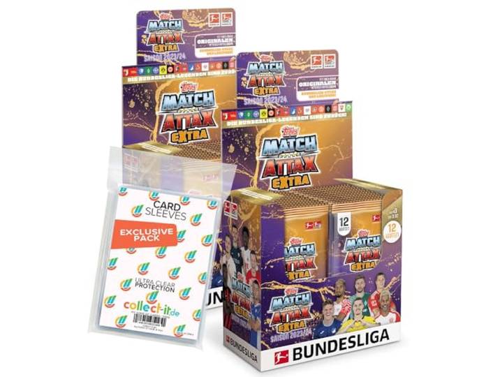 Bundle mit Topps Match Attax EXTRA Bundesliga 2023/24-2 Display (48 Booster) + Exklusive Collect-it Hüllen