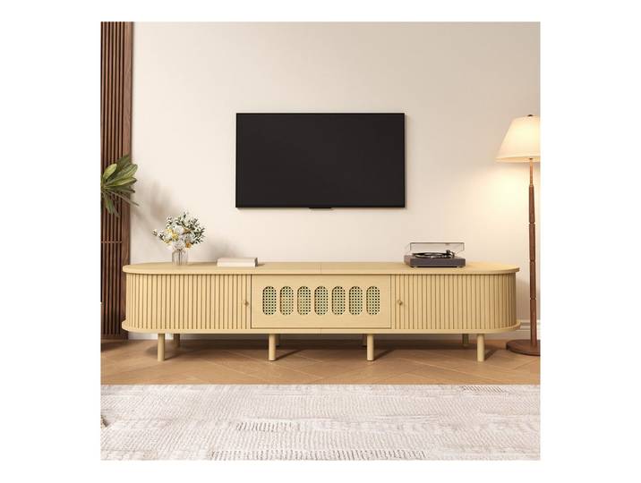 Merax Lowboard TV-Ständer mit Rattan-Design, (180×40×40cm, 1 St., Perfekt für Fernseher bis 80 Zoll)