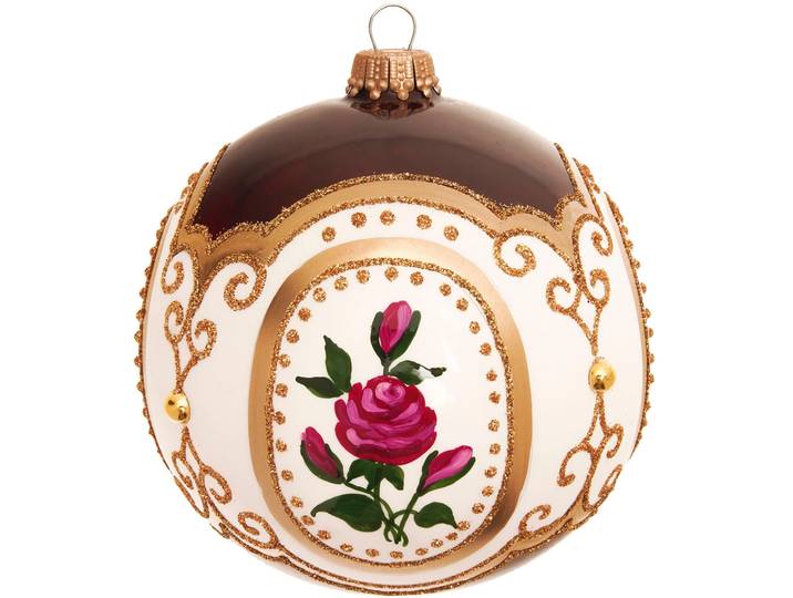 Weihnachtsbaumkugel KREBS GLAS LAUSCHA Weihnachtskugel Rosendesign rot weiß 10cm , gold (rot), B:10cm H:10cm T:10cm Ø:10cm, Glas, Weihnachtsbaumkugeln, Weihnachtsbaumkugel, Dekoriert mit Liebe zum Detail