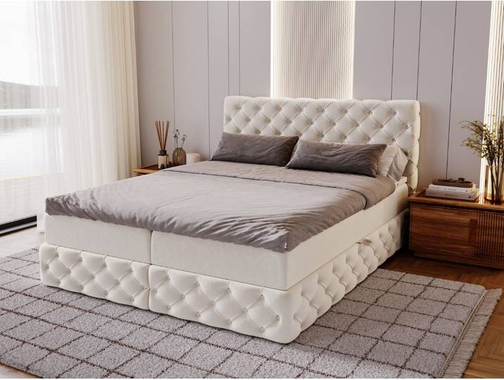 Boxspringbett mit Bettkasten 140x200 Canolo Creme
