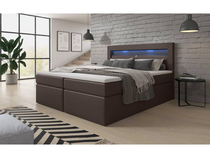 Boxspringbett Repos mit LED und USB - 200x200 - Braun - H4 (100kg+) - Luxusbetten24