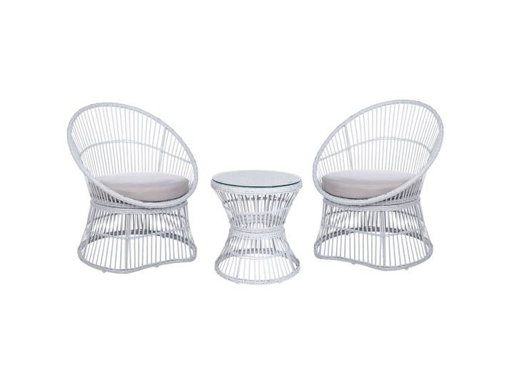BALKONSET 2-Sitzer Rattan weiß Auflagen beige Mesyna