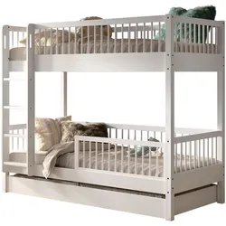 VIPACK VIPACK - FAGUS weiß Etagenbett 90x200cm, Lattenrost, Rausfallschutz, Bettschublade, Buche massiv