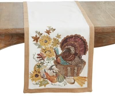 Saro Lifestyle "Embroidered Turkey Table Runner - 16""x72"""