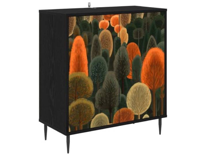 Foknhdi Sideboard ZAANDAM Kommode 2 Türen Schrank Schwarz 69x33x76 cm Kompakte Anrichte für Esszimmer und Flur mit dekorativer Front, erhöhten Standfüßen und strukturierter Innenaufteilung.