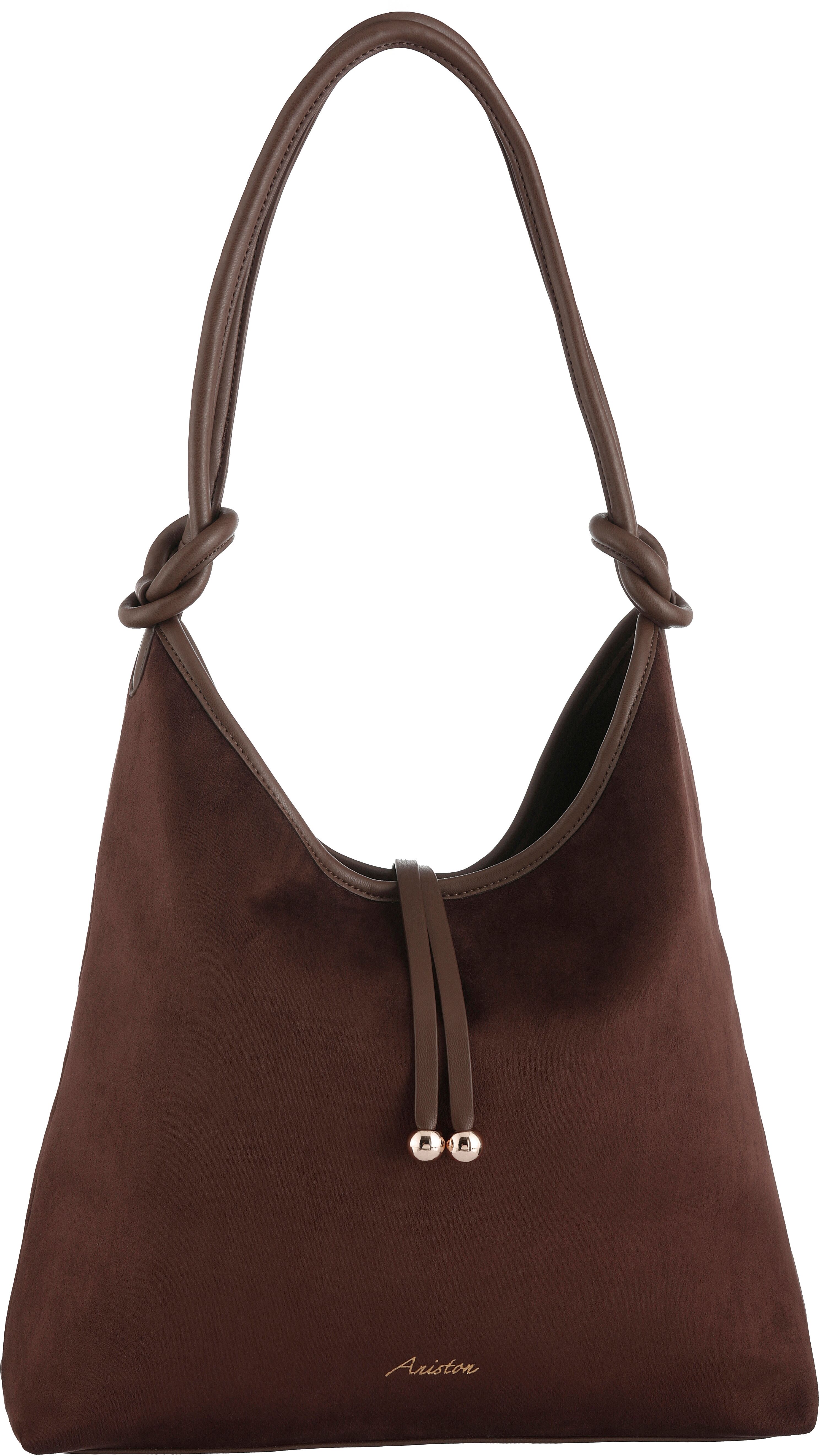 Handtasche ANISTON ACCESSOIRES, Damen, Gr. B/H/T: 31cm x 30cm x 9cm, braun (dunkelbraun), Lederimitat, Textil, Taschen Handtasche, Umhängetasche, Beuteltasche - NEUE KOLLEKTION dunkelbraun B/H/T: 31cm x 30cm x 9cm