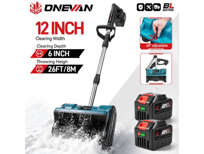 ONEVAN 3000W/3200W Chasse-neige électrique sans balais, balayeuse à neige sans fil, outil de nettoyage pour rues et cours, compatible avec batterie Makita 18V