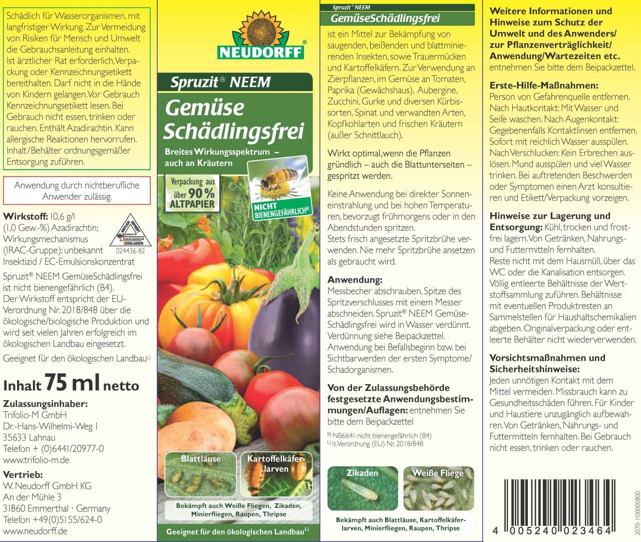 Neudorff Spruzit NEEM GemüseSchädlingsfrei 75 ml