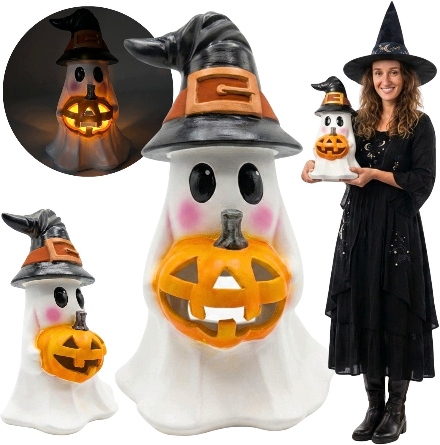 Keramieken Pompoen Geest Decoratie voor Halloween en Herfst, 46 cm