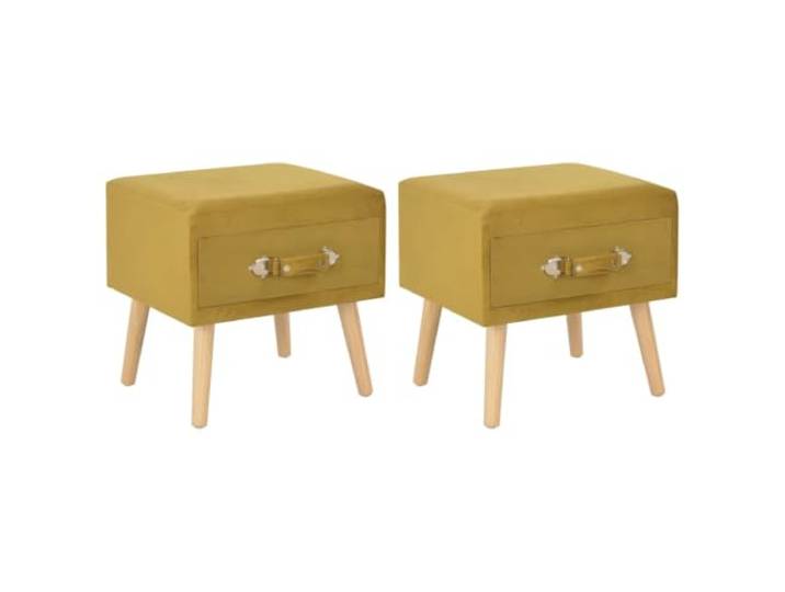 Heofavd Nachttisch 2er Set Senfgelb 40x35x40 cm Samt Kiefernholz