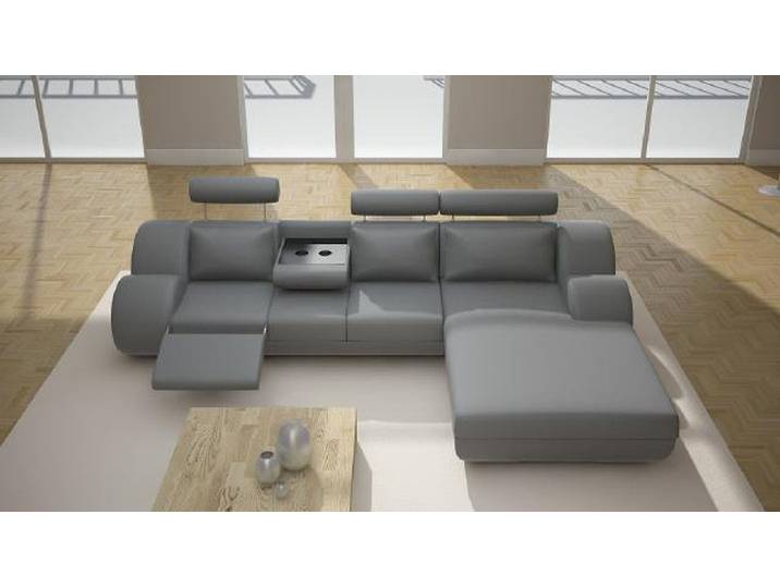 JVmoebel Ecksofa Elegantes Ledersofa in Grau mit USB-Schnittstelle, Made in Europa