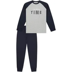 SCHIESSER Jungen Schlafanzug, lang - Crunch Time, geschlossenes Bein, Baumwolle Dunkelblau/Grau / 104
