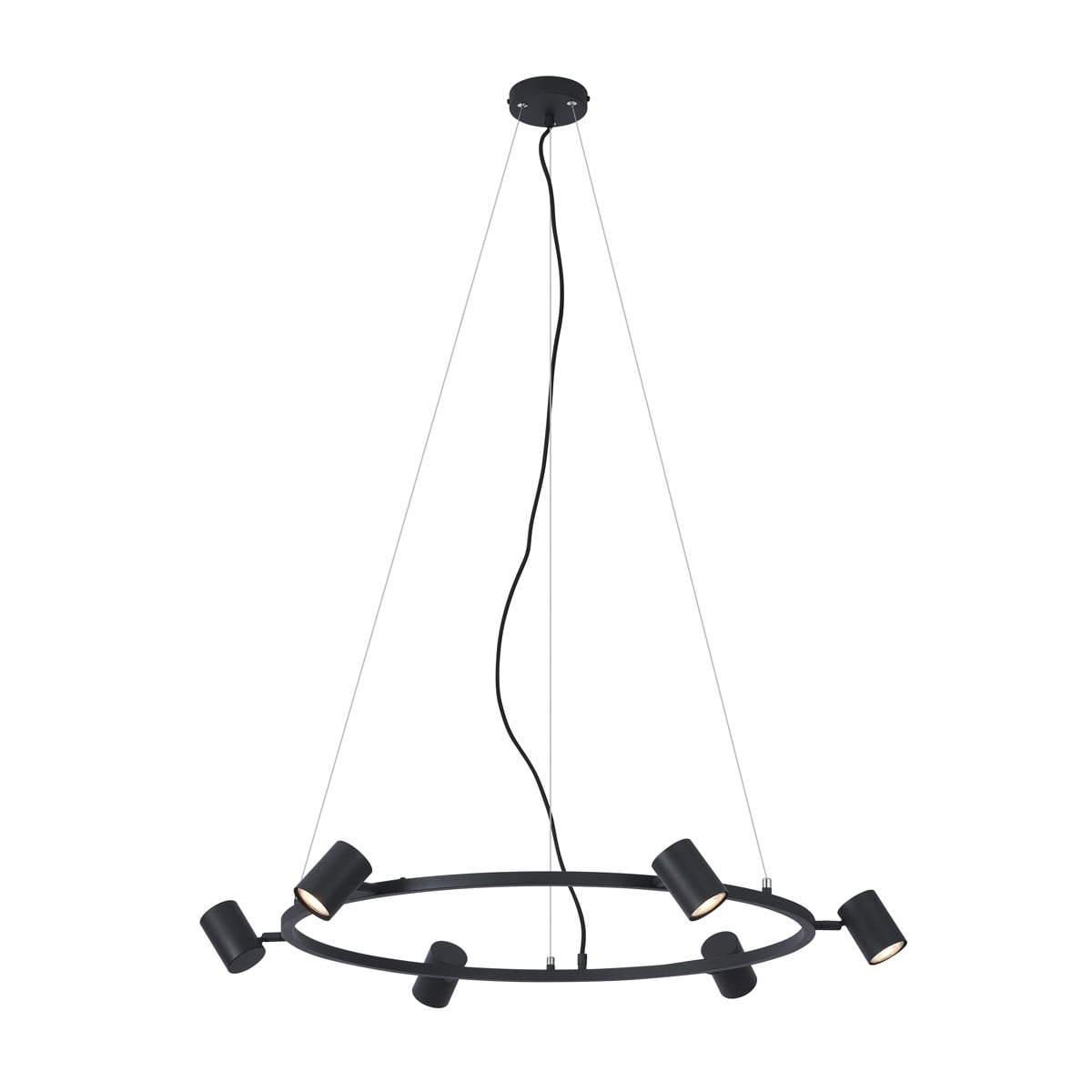 Qazqa Moderne Ronde Hanglamp Zwart - 6-Lichts Metalen Accentverlichting