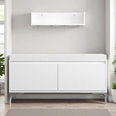 ZWYO HOSIMU "39.37"" Engineered Hardwood Wall-Mounted Entryway Set with Storage Bench and Hooks"