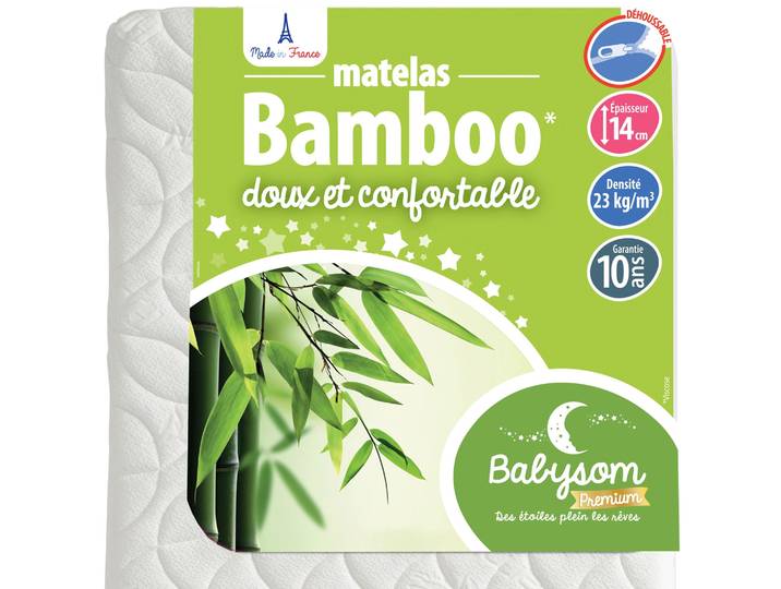 Babysom - Matelas Bébé Bamboo - 60 X 120cm - Epaisseur 14cm - Déhoussable - Sans Traitement Chimique - Garantie 10ans