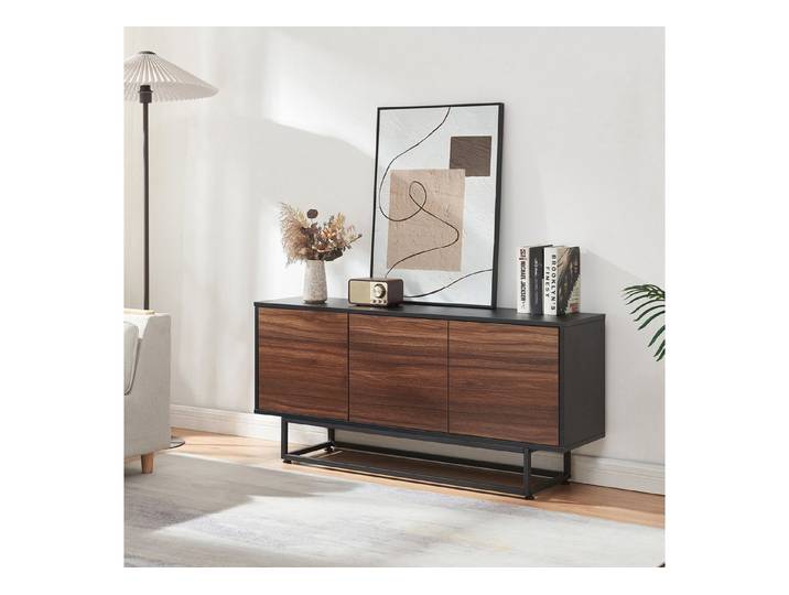 en.casa Sideboard, »Boxholm« mit 3 Türen 120 x 30 x 55 cm Schwarz/Walnussoptik