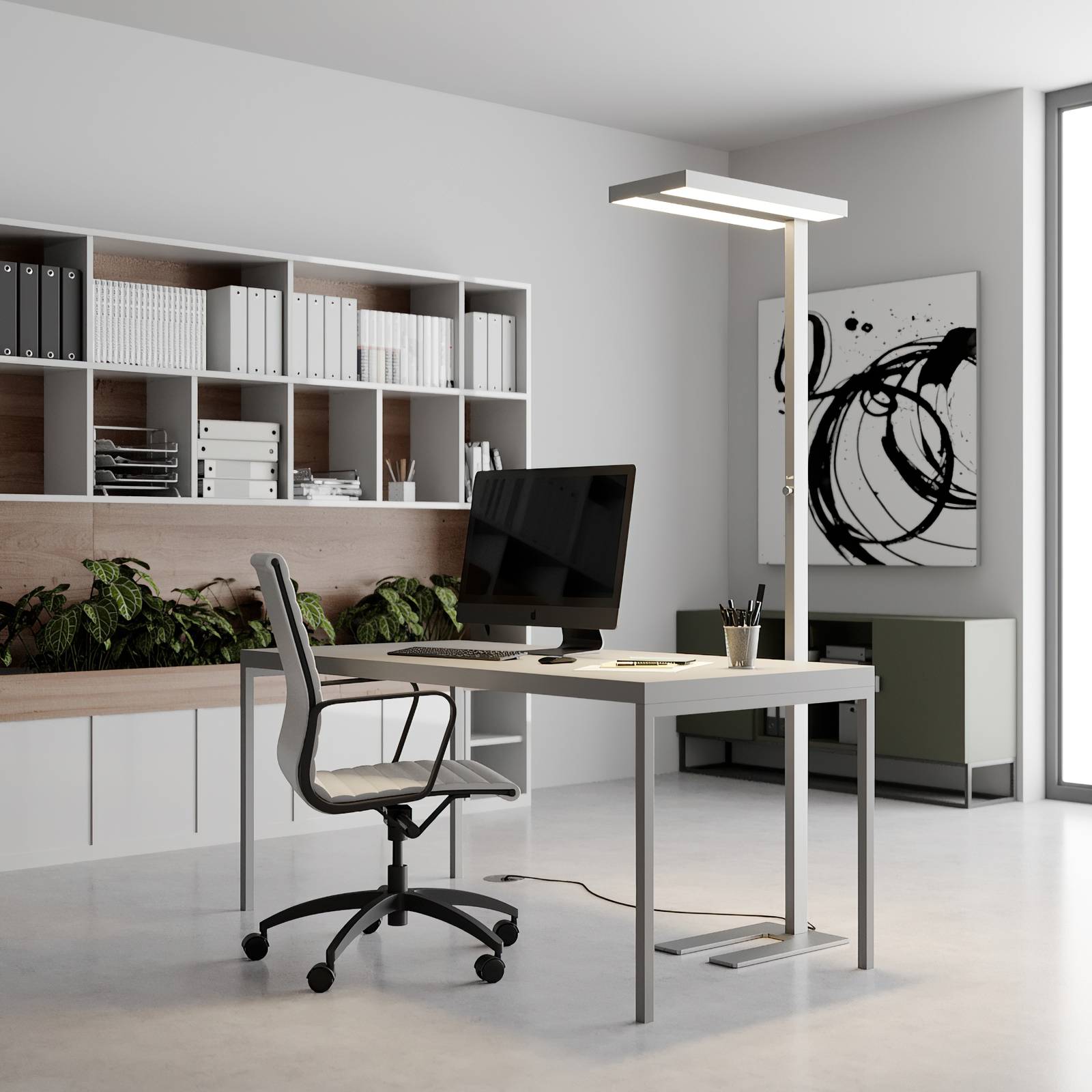 Arcchio Lampada LED da pavimento Logan Basic, set 2, argento, 6000 lm Arcchio, dimmerabile, Alluminio / Grigio / Zincato, Studio / Ufficio, Alluminio, Moderno
