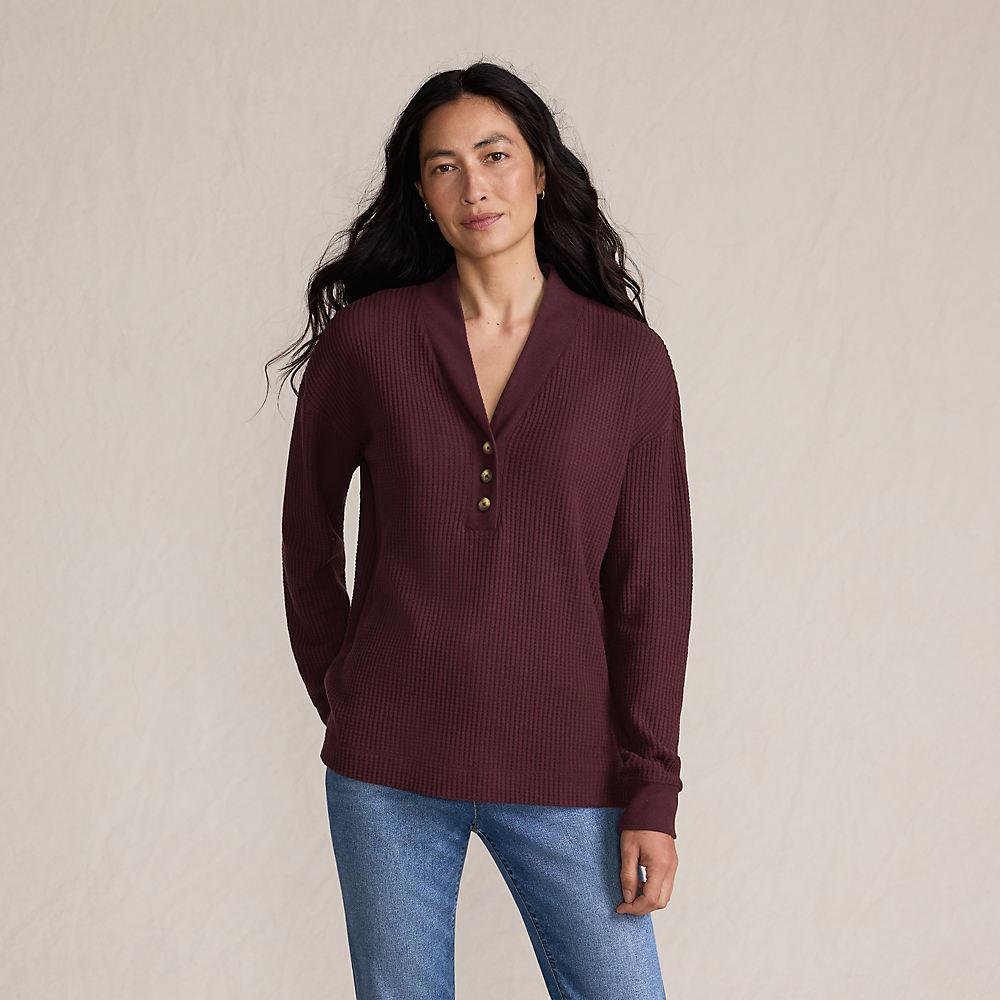 Waffelstrick-Henleyshirt für Damen, Damen, size: regular, Rot, Baumwoll-Mischung/Polyester-Mischung, by Lands' End