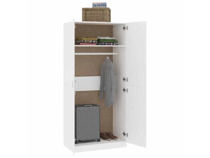 Armoire en bois d'ingénierie - WIENS - 90x52x200 cm - Blanc - 2 portes - Compartiment haut - Penderie intérieure
