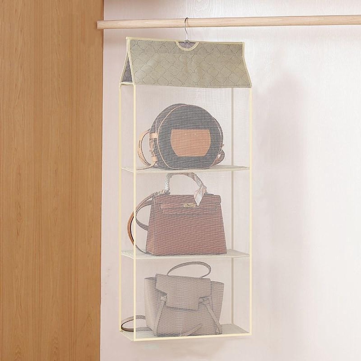 TDR Hangende Garderobe met 3 Lagen - Kledingkast Organizer - Beige