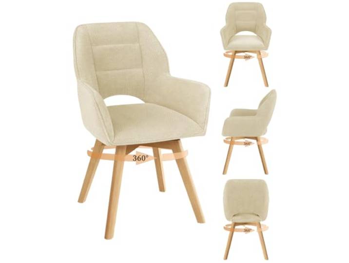 LEWE 360° drehbare Esszimmerstühle 4er Set mit Armlehnen & Holzbeinen, Kaki Skandinavische Küchenstühle mit Chenille-Bezug, durchbrochener Rückenlehne, für Esszimmer, Küche, Wohnzimmer, Schlafzimmer