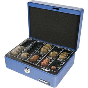 HMF Geldkassette 308-05, mit Zylinderschloss, 20 x 9 x 16 cm, blau, mit Zählbrett
