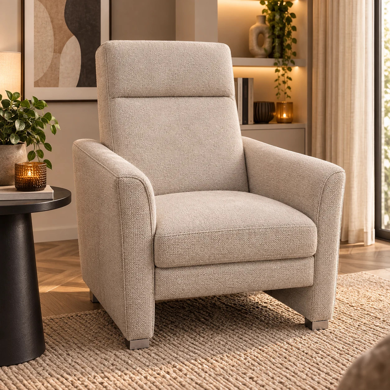 WoonMax Bank Seattle met hoge rug in beige textile