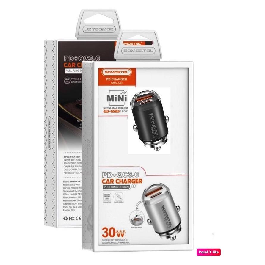 Somostel AUTOLADEGERÄT 30W 5A SCHWARZ SMS-A40B PD+QC3.0 (35539)