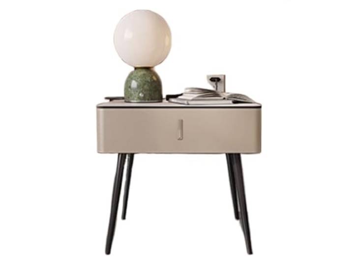 xiuling4568 Einzelschublade, verdeckter Ausziehspeicher, Nachttisch mit abgerundeten Kanten, Nachttisch aus Holz, Ledermöbel, erhöhte Tischbeine/Beige, Grau, Orange, Weiß(Beige)