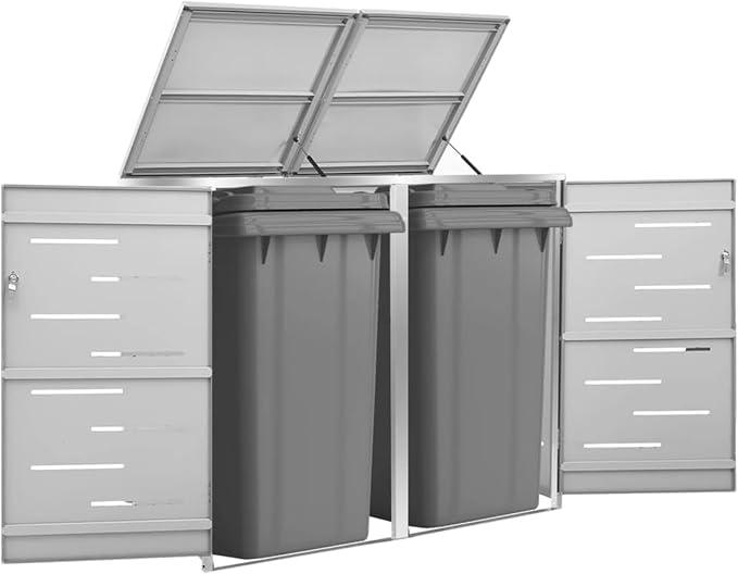 Mülltonnenbox für 2 Tonne Müllbox Mülltonne Mülltonnenverkleidung Mülltonne Müllcontainer Gerätebox Garten Möbel Grau 138x77,5x115,5 cm Edelstahl