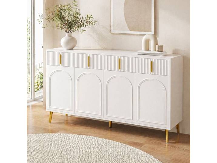 VUENOR Buffet 140x38x82 cm blanc – 4 portes 4 tiroirs sans matelas