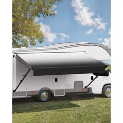 VEVOR Wohnwagen Markise universelle einziehbare Markisen (426,7 cm) wasserdichter Sonnenschutz mit Aluminiumlegierungsrahmen, Außenmarkise mit schwarzem Ständer und schwarzen Stoffen mit Farbverlauf