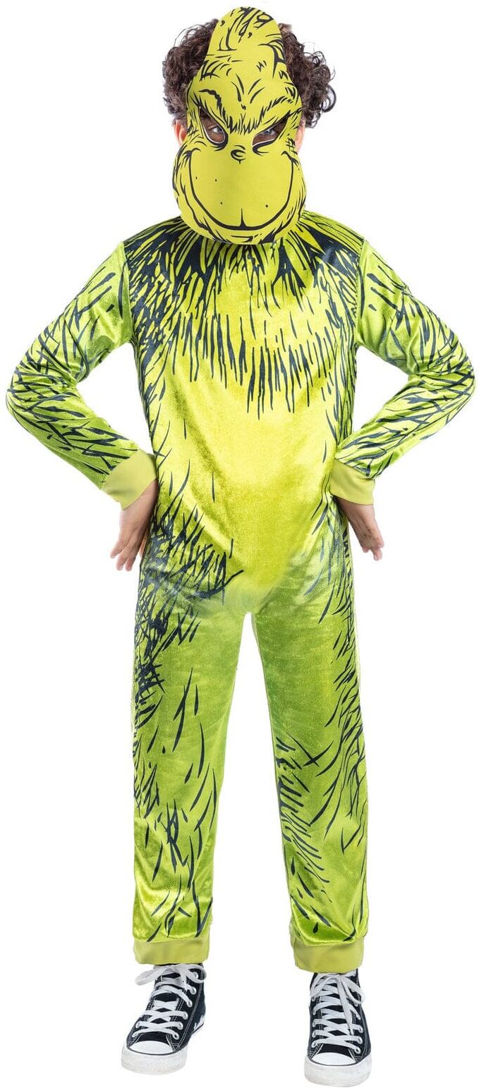 Smiffys Dr Seuss The Grinch Costume for Kids - Green Fancy Dress Jumpsuit with Character Mask, Children’s Party Outfit, Book Week & Holiday Dress Up Smiffys