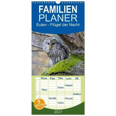 Familienplaner 2027 - Eulen - Flügel der Nacht mit 5 Spalten (Wandkalender, 21 x 45 cm) CALVENDO