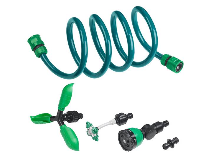 3in1-Gartendusche, Rasensprinkler & Wassernebler, fixierbarer Schlauch