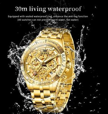 Uplifted Goods Mens Waterproof Luminous Quartz Chronograph Watch With Date & 24h Display gold Black Face