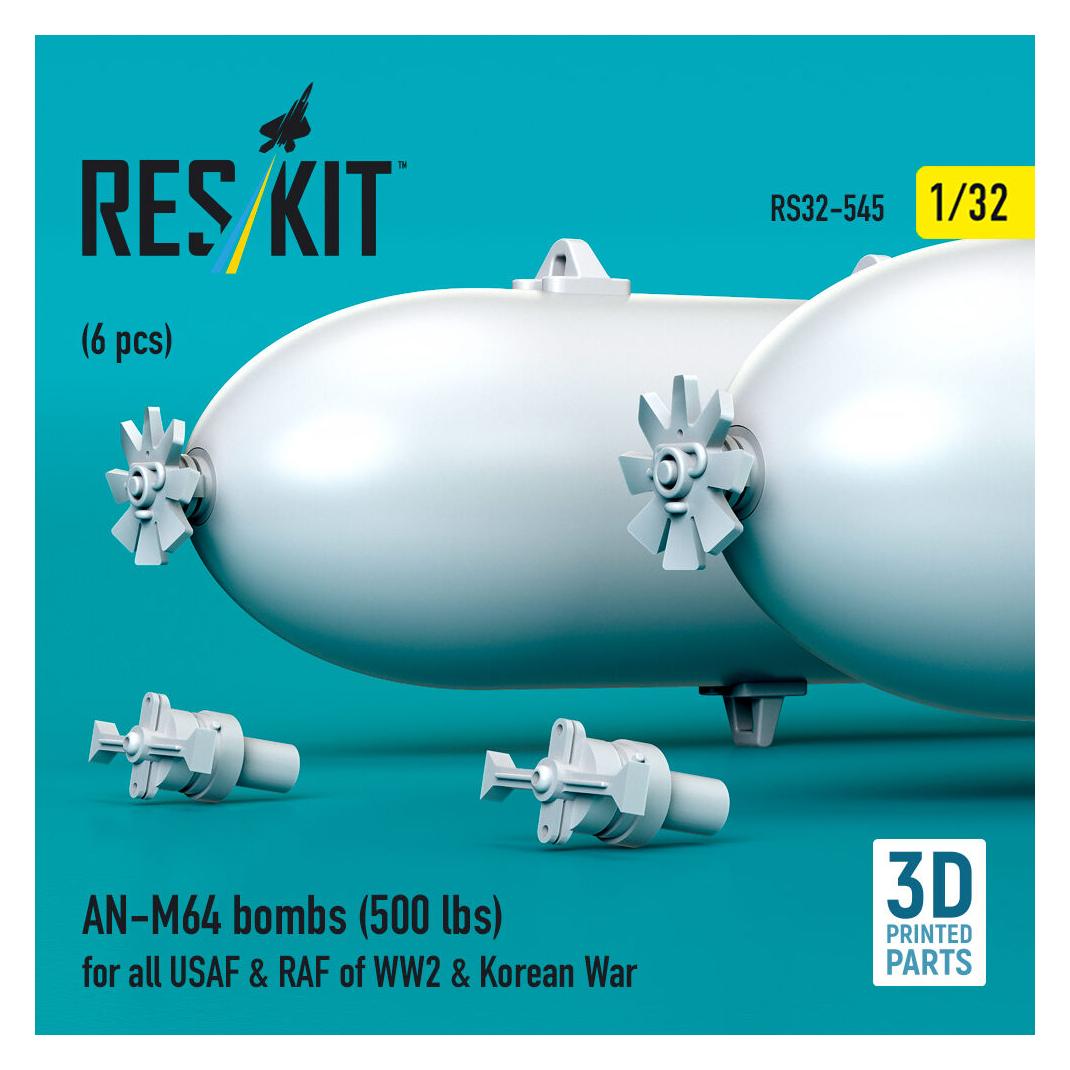 ResKit AN-M64 bombs (500 lbs) for all USAF & RAF of WW2 & Korean War (6 pcs) (3D Printed) (RS32-0545)