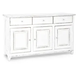 Sideboard Colette aus Mangoholz, Landhausstil, weiß, 150 cm Breite, mit 3 Türen und 3 Schubladen