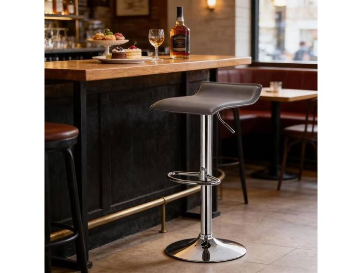 Tabouret de Bar Rotatif - BELLEMAVE - Similicuir - Hauteur Réglable - Design Ergonomique - Chaise de Cuisine - 1 Unité - Gris