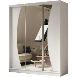 KLEIDERSCHRANK mit Spiegel-Schiebetüren und Aluminium-Leisten - VOXI - 180 cm Weiß
