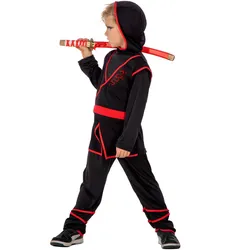Metamorph Schwarz-rotes Ninja Jungenkostüm (140)