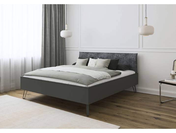 Bettgestell Liora 180 x 200cm Webstoff Grau/Graphit