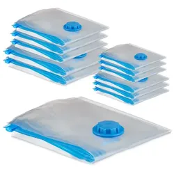 Relaxdays Vakuumbeutel für Kleidung 12er Set Blau,Transparent