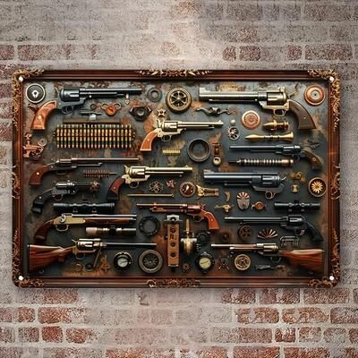 Uplift Treasures Vintage Gun Themed Metal Wall Sign lxz0096 7.87x11.8in