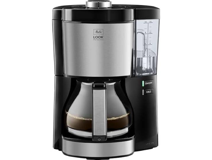 Melitta Look Perfection – Filterkaffeemaschine mit Glaskanne und entnehmbarem Wassertank, für bis zu 10 Tassen, in Schwarz/Edelstahl