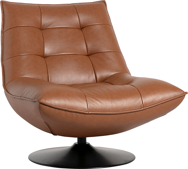 Miliboo Fauteuil pivotant en cuir marron et métal noir HUXLEY
